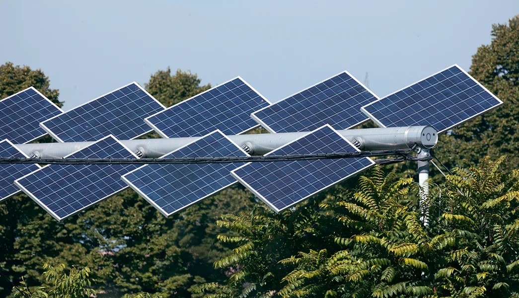 Rotating solar panels are being tested as a means of adjusting the amount of light according to the needs of the plants. 